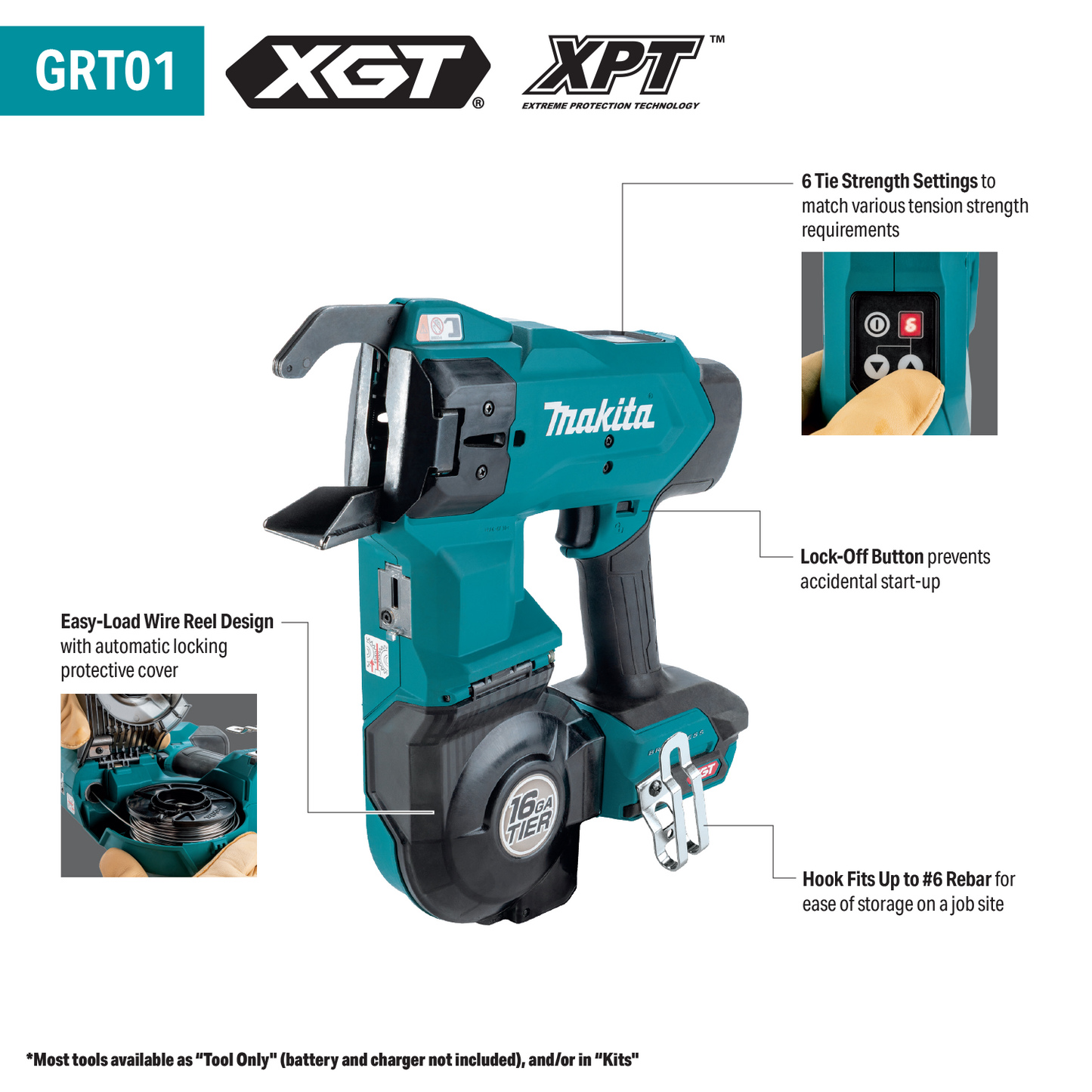 Makita GRT01D 40V max XGT Lithium‑Ion Brushless 16 Gauge Rebar Tying Tool Kit (2.5 Ah) - GRT01D