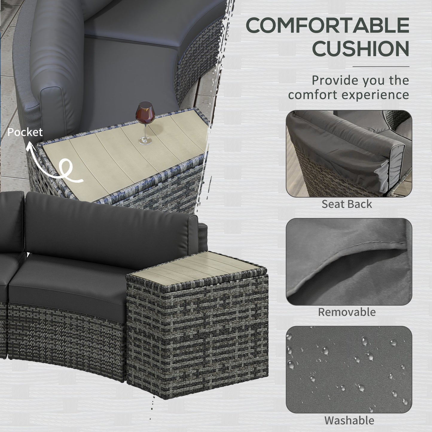 Outsunny 8PC Outdoor Conversation Set w/ 4 Rattan Sofa Chairs, 4 Tables & Umbrella Hole, Mixed Gray - 860-310V00GY