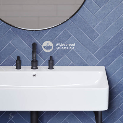 Swiss Madison Carre 36" Console Sink White Basin Black Legs with 8" Widespread Holes - SM-CS733-3