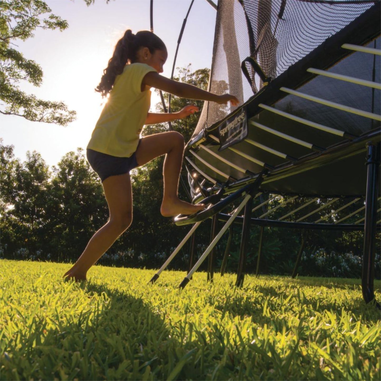 Springfree Outdoor 8 x 13 Ft Trampoline, Enclosure, Hoop Game, and Step Ladder - 215870