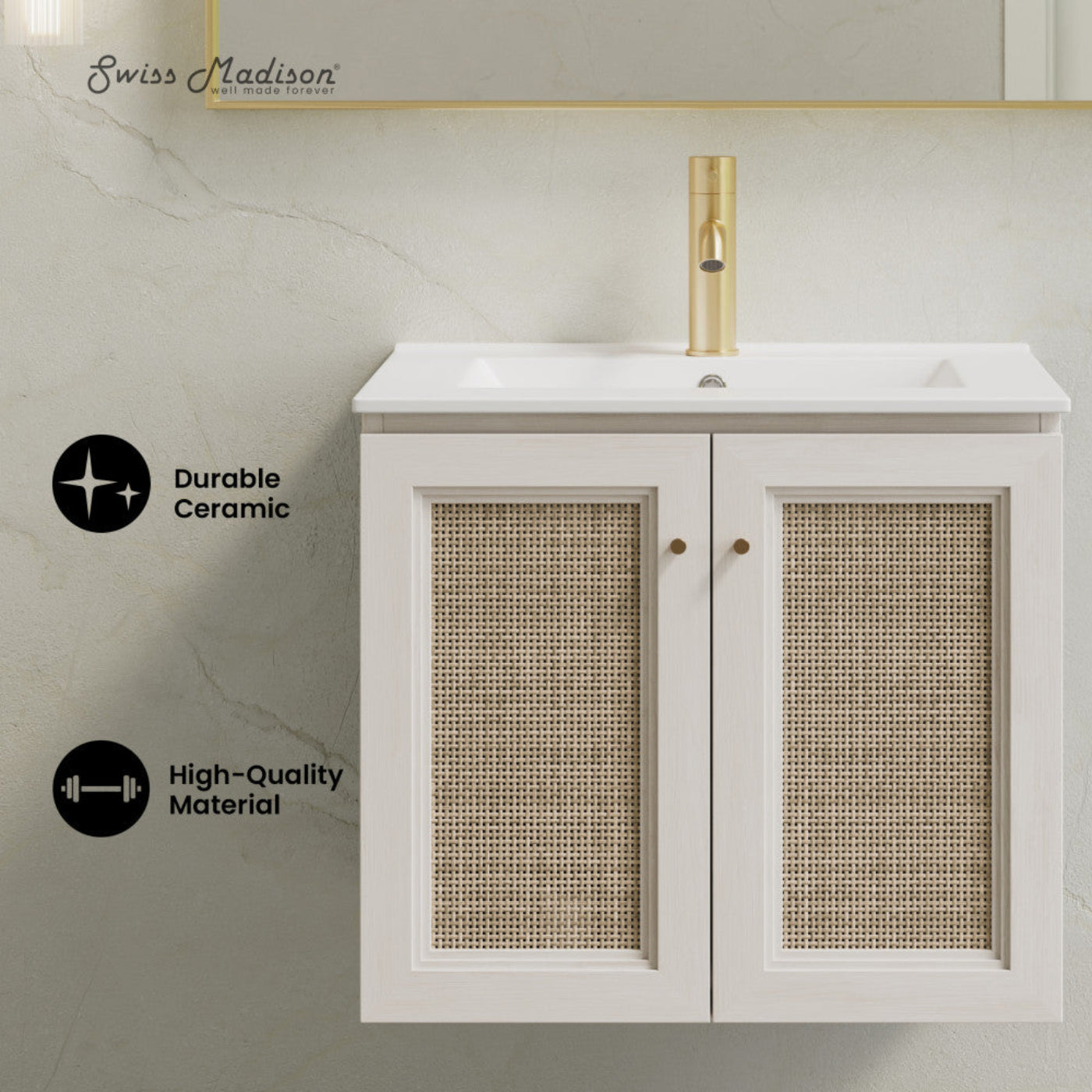 Swiss Madison Classe 24" Wall-Mounted Bathroom Vanity in White Oak with Single Faucet Hole Vanity Top - SM-BV2807WO