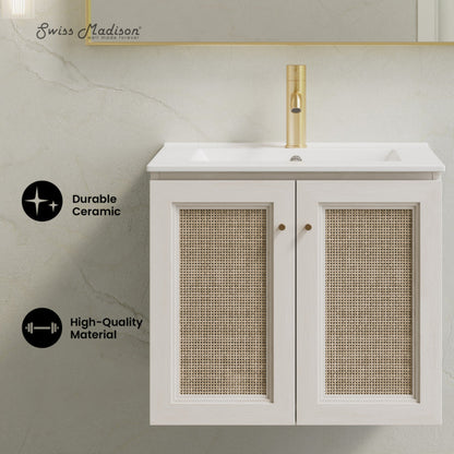 Swiss Madison Classe 24" Wall-Mounted Bathroom Vanity in White Oak with Single Faucet Hole Vanity Top - SM-BV2807WO