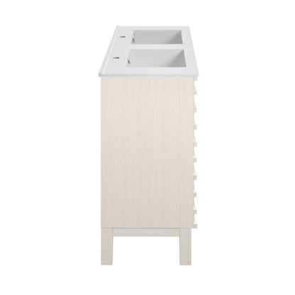 Swiss Madison Cascade 48" Freestanding Bathroom Vanity in White Oak with Double Basin Sink Top - SM-BV8636WO