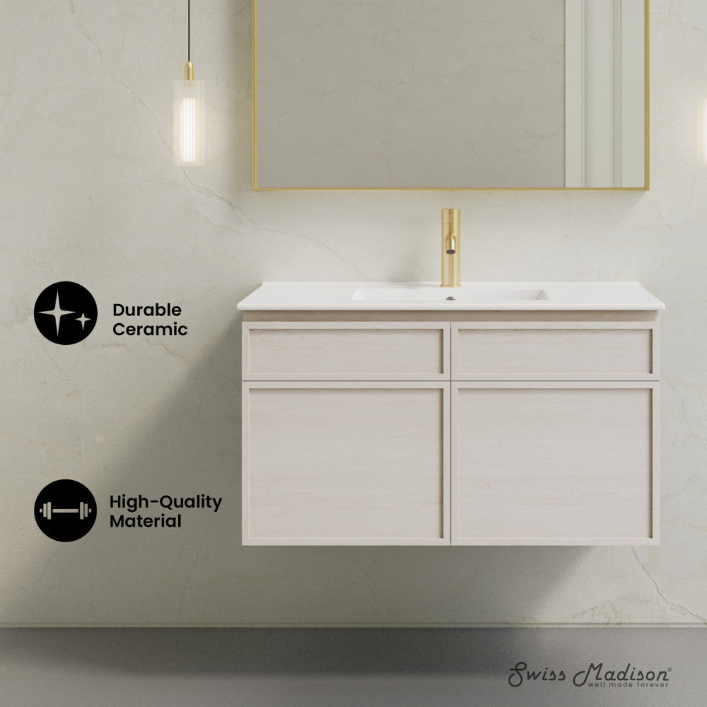 Swiss Madison St. Tropez 36" Wall-Mounted Bathroom Vanity in White Oak with Sink Top - SM-BV0829WO