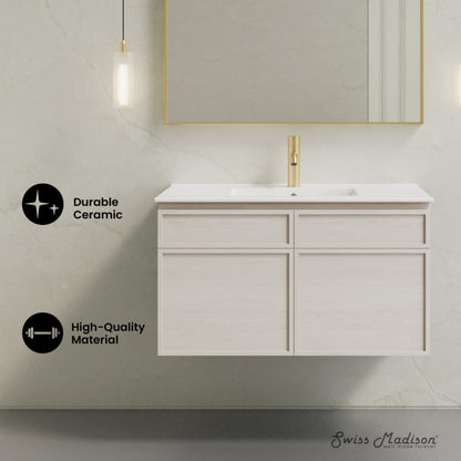 Swiss Madison St. Tropez 36" Wall-Mounted Bathroom Vanity in White Oak with Sink Top - SM-BV0829WO