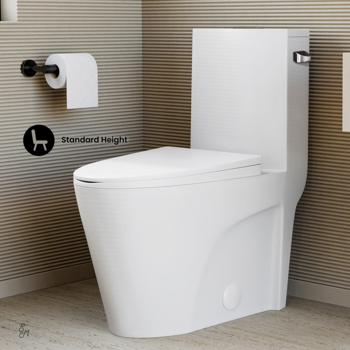 Swiss Madison St. Tropez One-Piece 14" Rough-in 1.28 GPF Right-Hand Vortex Flush Elongated Toilet in Glossy White - SM-1T0816GW