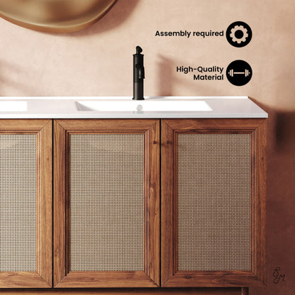 Swiss Madison Classe 60" Freestanding Bathroom Vanity in Golden Oak with Double Basin Sink Top - SM-BV666