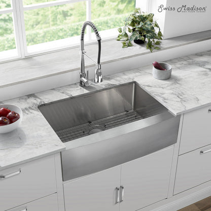 Swiss Madison Tourner 30 x 21 Stainless Steel, Single Basin, Farmhouse Kitchen Sink with Apron - SM-KS760