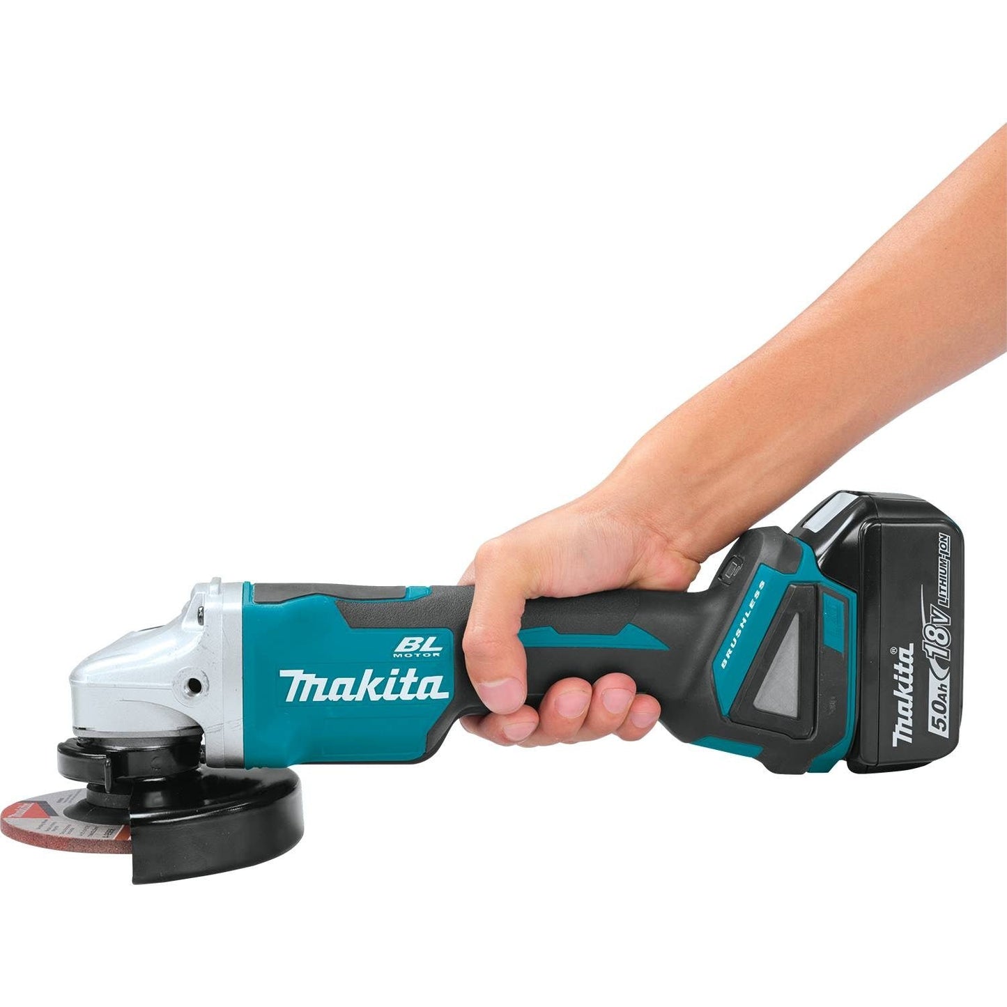 Makita XAG11T - 18V LXT Lithium-Ion Brushless Cordless 4-1/2” / 5" Paddle Switch Cut-Off/Angle Grinder Kit, electric brake, bag, lock-off, no lock-on (5.0Ah) - XAG11T