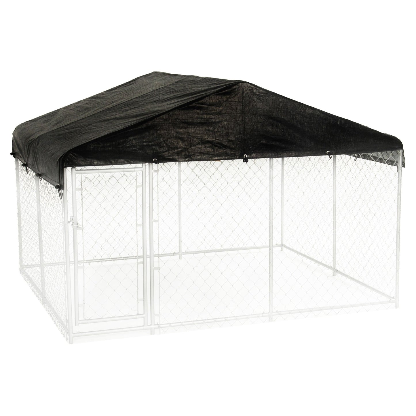 Lucky Dog 10' x 10' Chain Link Dog Kennel (2 Pack) & Waterproof Roof Cover - 174393