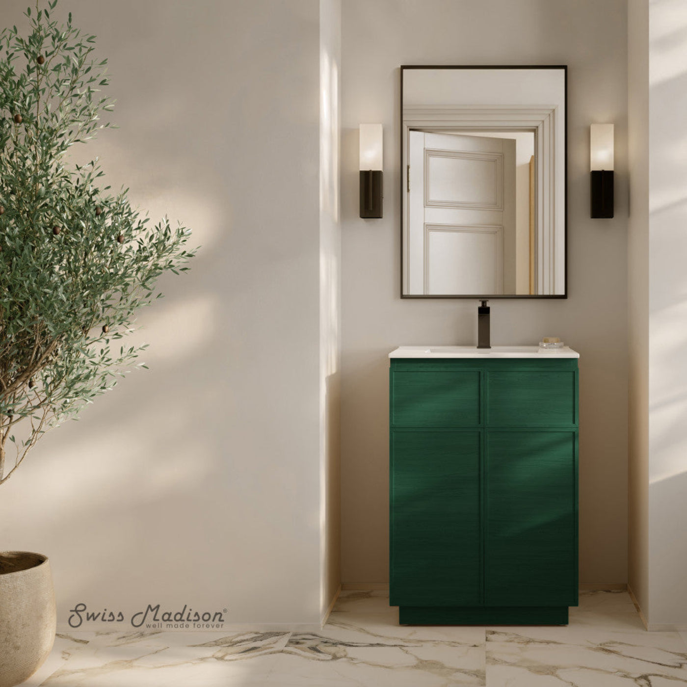 Swiss Madison St. Tropez 24" Freestanding Bathroom Vanity in Green Oak with Sink Top - SM-BV0801GA