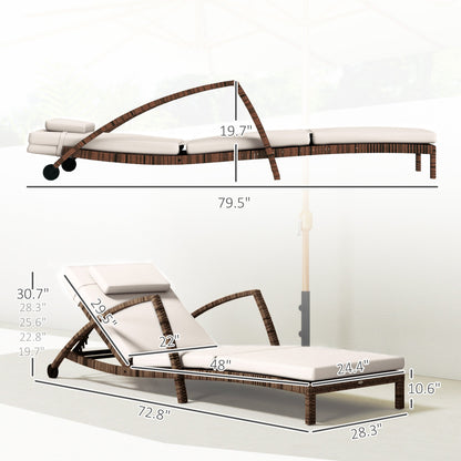 Outsunny Set of 2 Outdoor Chaise Lounge Chair with Wheels, 5-Position Adjustable Reclining, Beige - 862-078V01BG