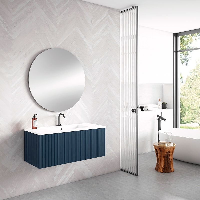 48" Royal Blue Finish Wall Mount Bath Vanity with Linen Cabinet Option Made in Spain