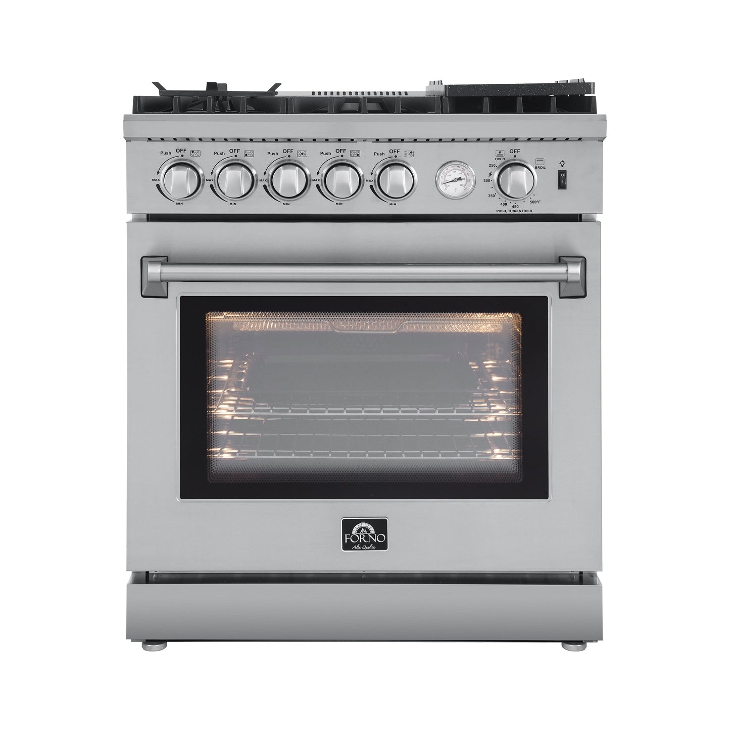 Forno 4-Piece Appliance Package - 30-Inch Gas Range with Air Fryer, Refrigerator, 24-Inch Microwave Drawer, & 3-Rack Dishwasher in Stainless Steel - AP4-6276-30-MWD