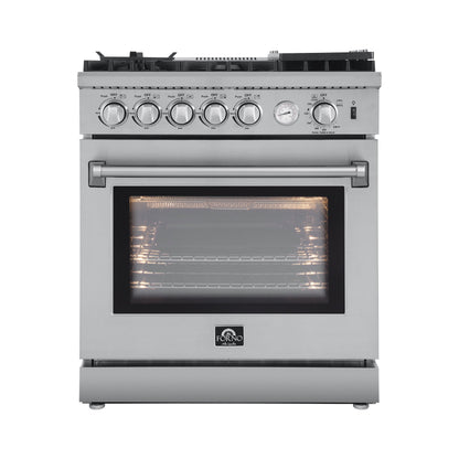 Forno 3-Piece Appliance Package - 30-Inch Gas Range with Air Fryer, French Door Refrigerator, and Dishwasher in Stainless Steel - AP3-6276-30