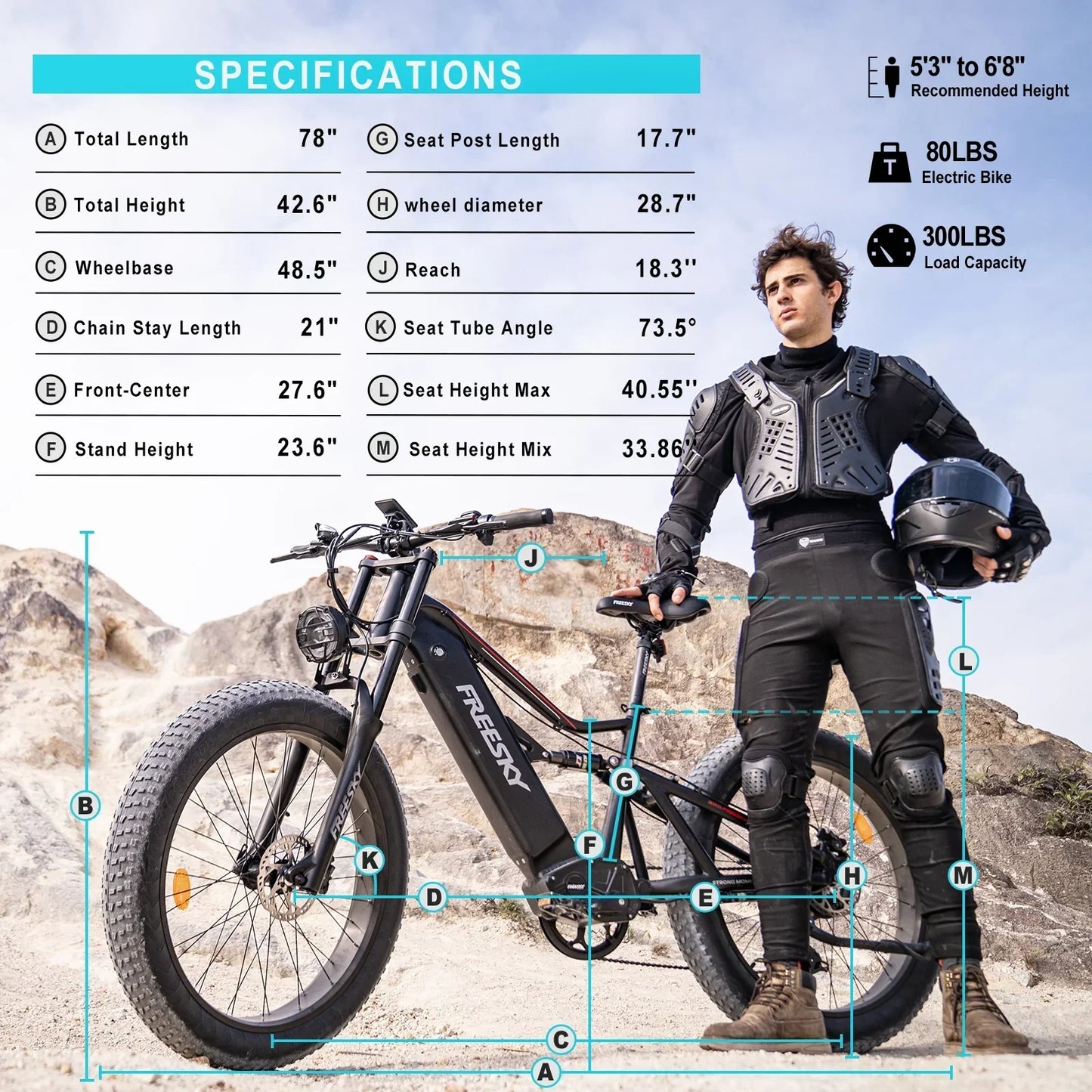 Adam Equipment Swifthorse X-6e 1000 w Mountain Ebike 4 Fat Tire Electric Fat Tire Mountain eBike - FREES|MOUNT|BLACK|0095