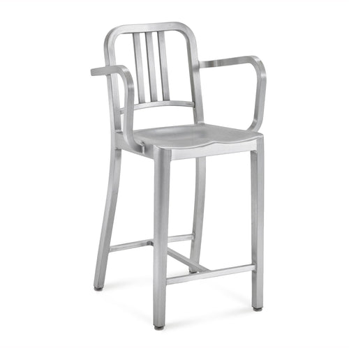 Emeco 1006 Navy Counter Stool With Arms - 1006 24A