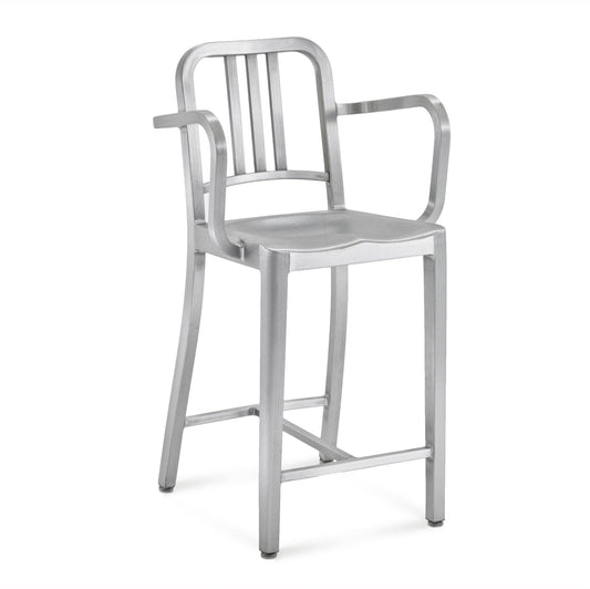 Emeco 1006 Navy Counter Stool With Arms - 1006 24A