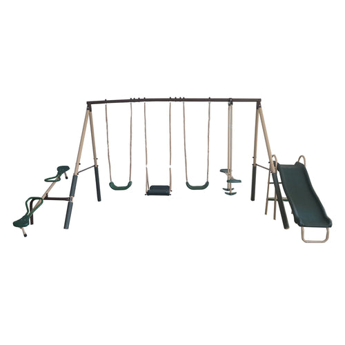 XDP Recreation Crestview Outdoor Swing Set w/ Slide, Glider, 3 Swings, & See Saw - 102127
