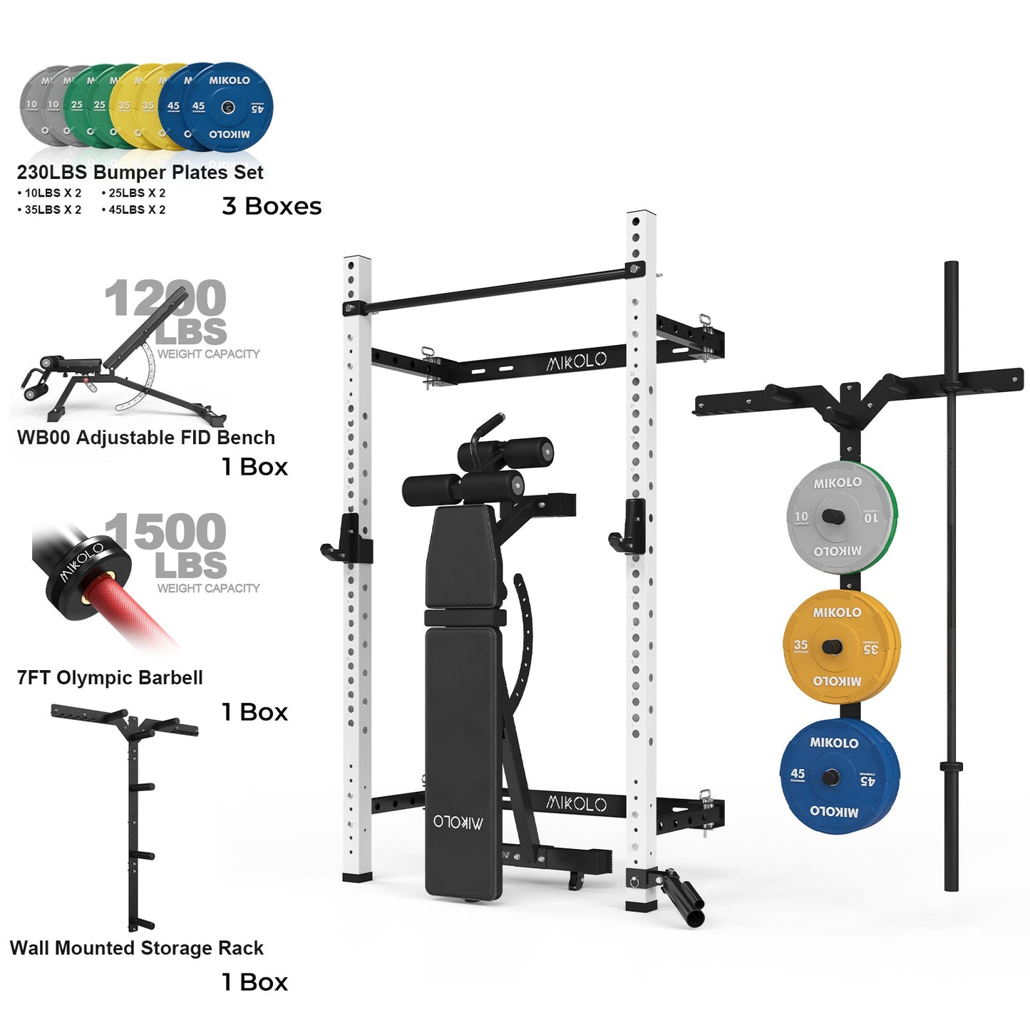 Mikolo Fitness FOLDGYM Wall-Mount Space Saving Pack - DM-QJ-B-HP-CRB