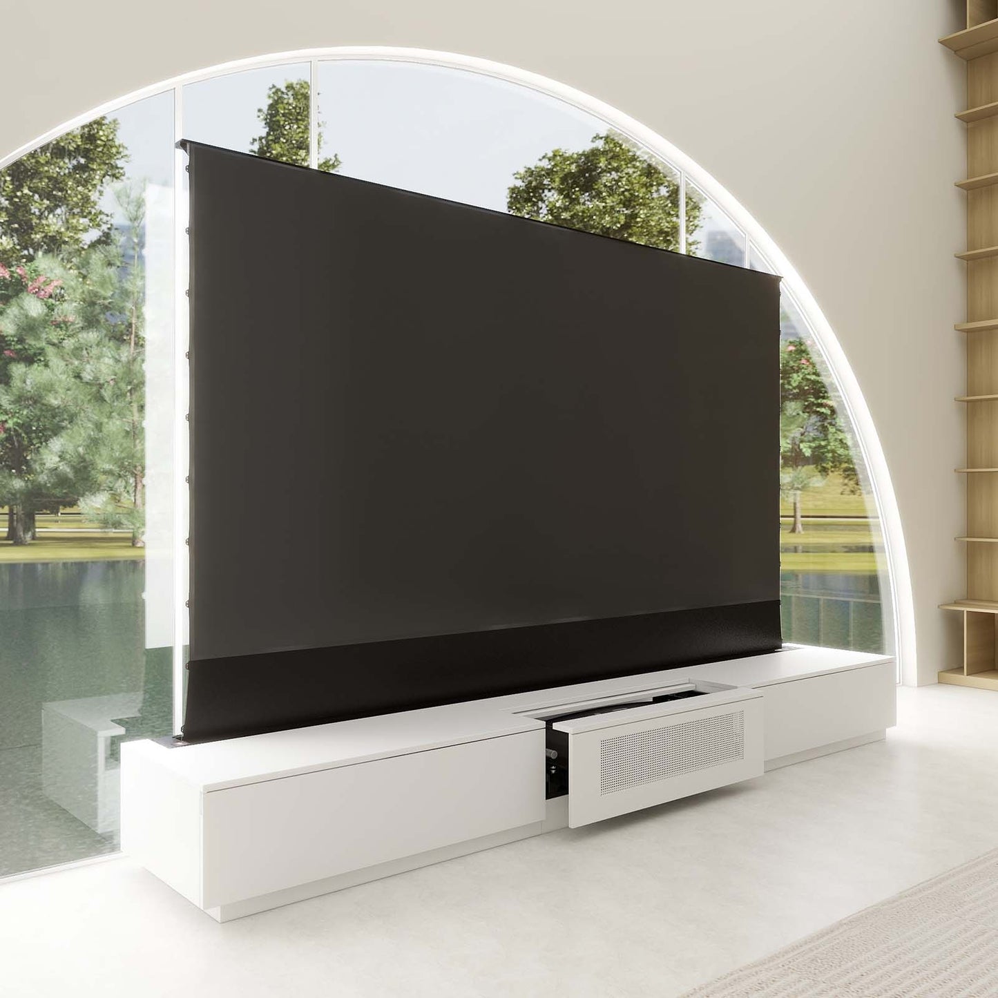 VIVIDSTORM Bundle-Projector&Screen&2025 New VIVIDSTORM Motorised Laser TV Cabinet Barcelona Mark III - VC22BC100B-VSDSTUST100H