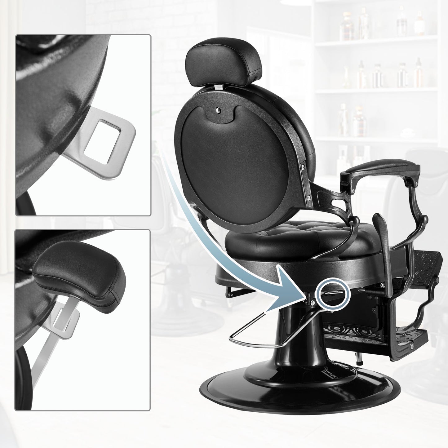 OmySalon BC1101 Vintage Style Heavy Duty Hydraulic Recline Barber Chair