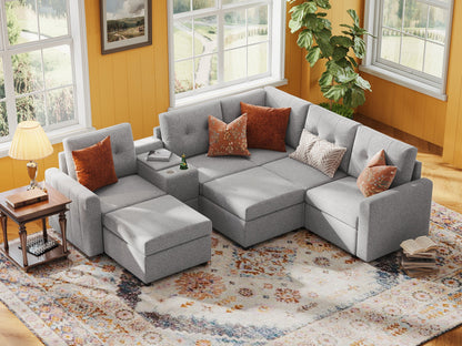 LINSY HOME RUBIK III 4 Seats with 2 Ottomans & Corner & Console - US-LH-SPF-Sofa-S800-F-42111-0-00