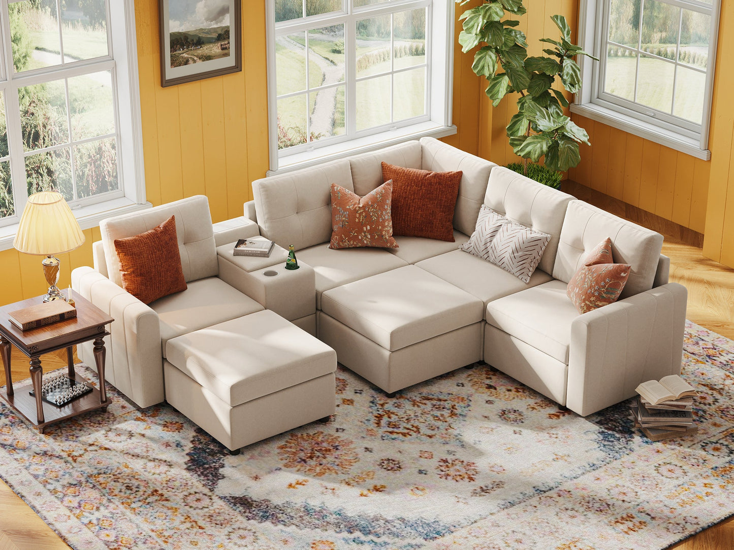 LINSY HOME RUBIK III 4 Seats with 2 Ottomans & Corner & Console - US-LH-SPF-Sofa-S800-F-42111-0-00