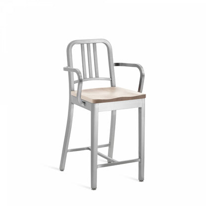 Emeco 1104 Navy Counter Stool With Arms - 1104 24 A CHERRY