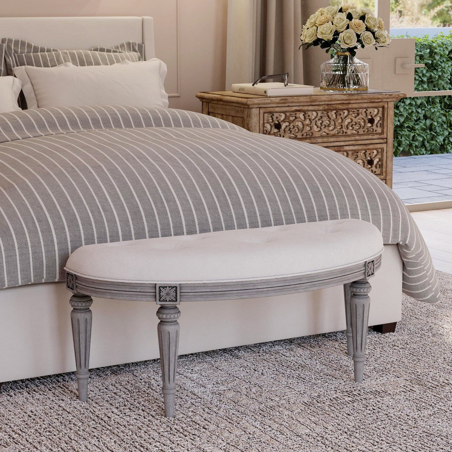 Butler Specialty Company Tamara Upholstered Demilune 45""W Bench, Gray  - 1120418