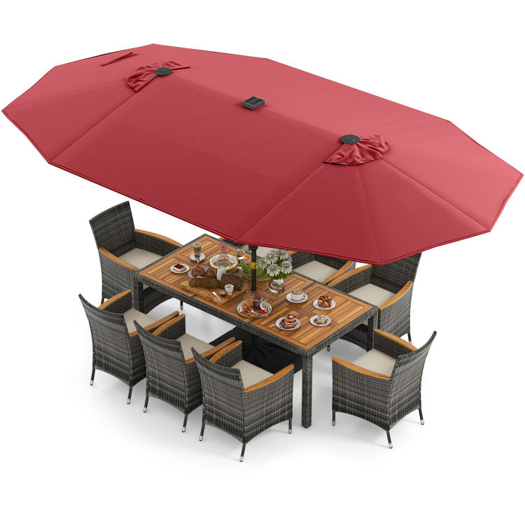 11 Pieces Patio Dining Set with 15 Feet Double-Sided Patio Umbrella Base Included