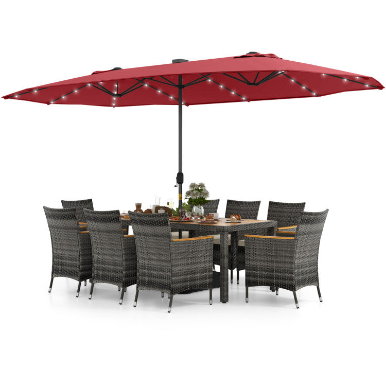 11 Pieces Patio Dining Set with 15 Feet Double-Sided Patio Umbrella Base Included