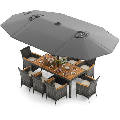 11 Pieces Patio Dining Set with 15 Feet Double-Sided Patio Umbrella Base Included