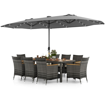 11 Pieces Patio Dining Set with 15 Feet Double-Sided Patio Umbrella Base Included