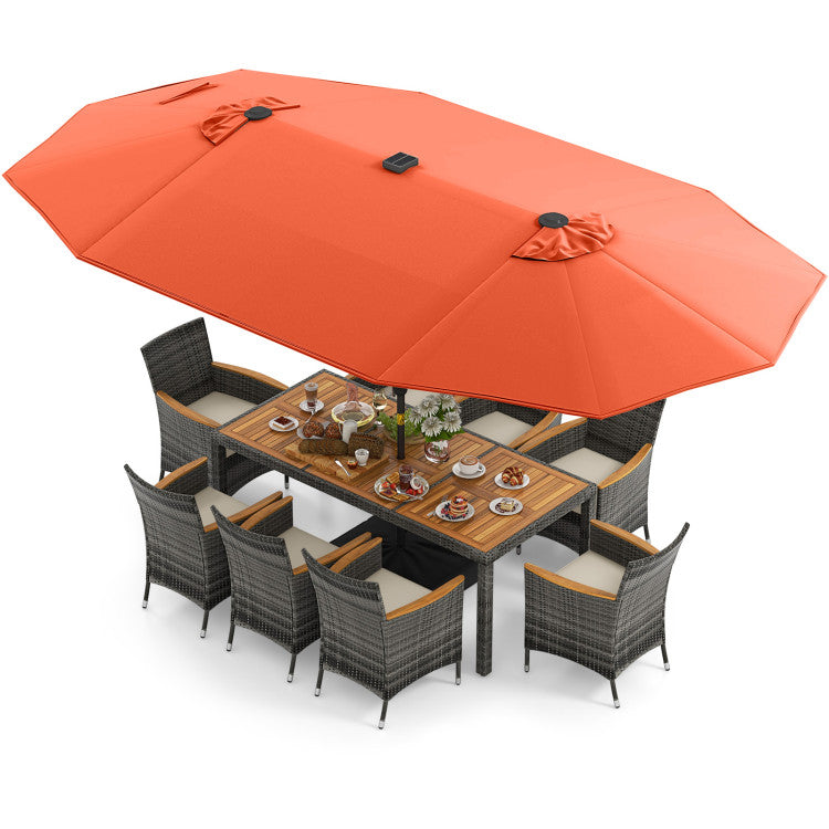 11 Pieces Patio Dining Set with 15 Feet Double-Sided Patio Umbrella Base Included
