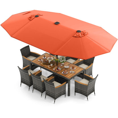 11 Pieces Patio Dining Set with 15 Feet Double-Sided Patio Umbrella Base Included