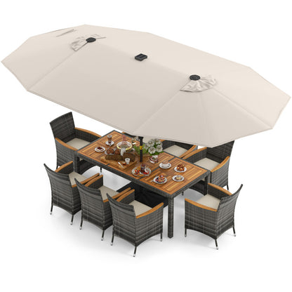 11 Pieces Patio Dining Set with 15 Feet Double-Sided Patio Umbrella Base Included