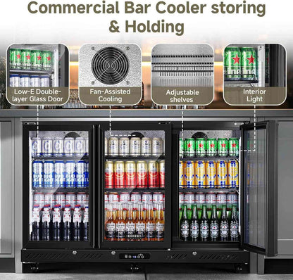 Bodega cooler 12 Cu.Ft Display Bar Beverage Fridge With 3 Glass Doors and wheels