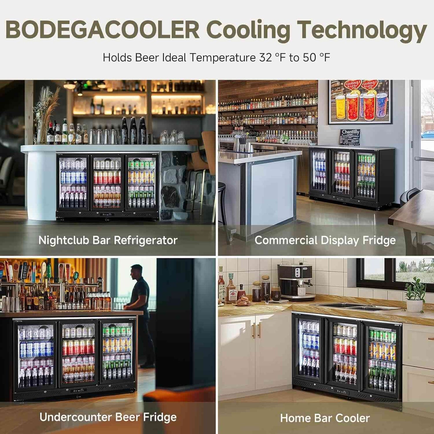 Bodega cooler 12 Cu.Ft Display Bar Beverage Fridge With 3 Glass Doors and wheels