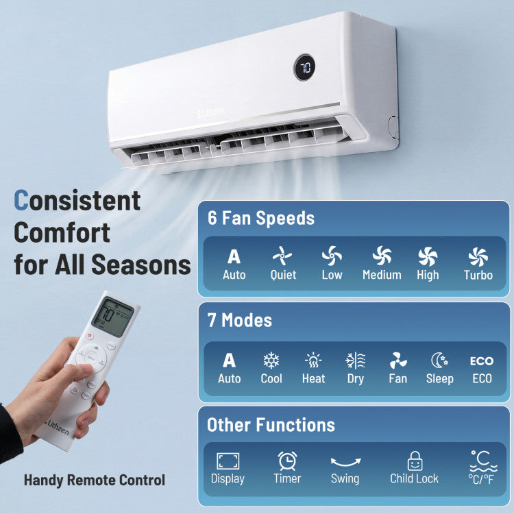12000 BTU 18.1 SEER2 208/230V Mini Split Air Conditioner Works with Alexa