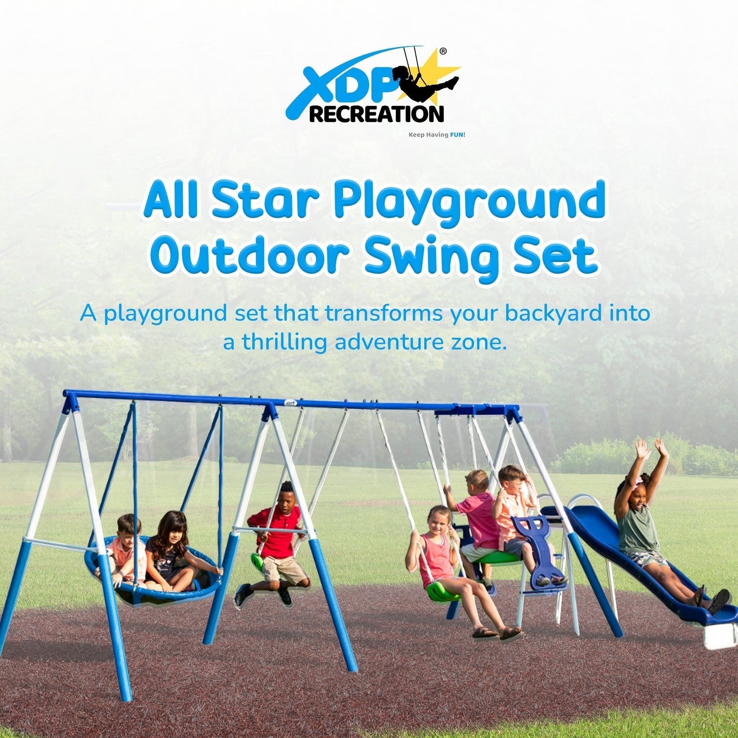 XDP Recreation All Star Playground Outdoor Swing Set, Rider, Super Disc & Slide - 125405