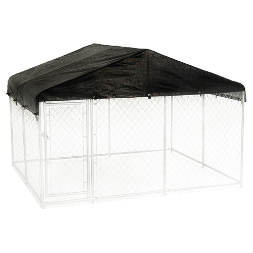 Lucky Dog 10 x 10 Ft Outdoor Steel Chain Link Dog Kennel & Waterproof Roof Cover - 126758