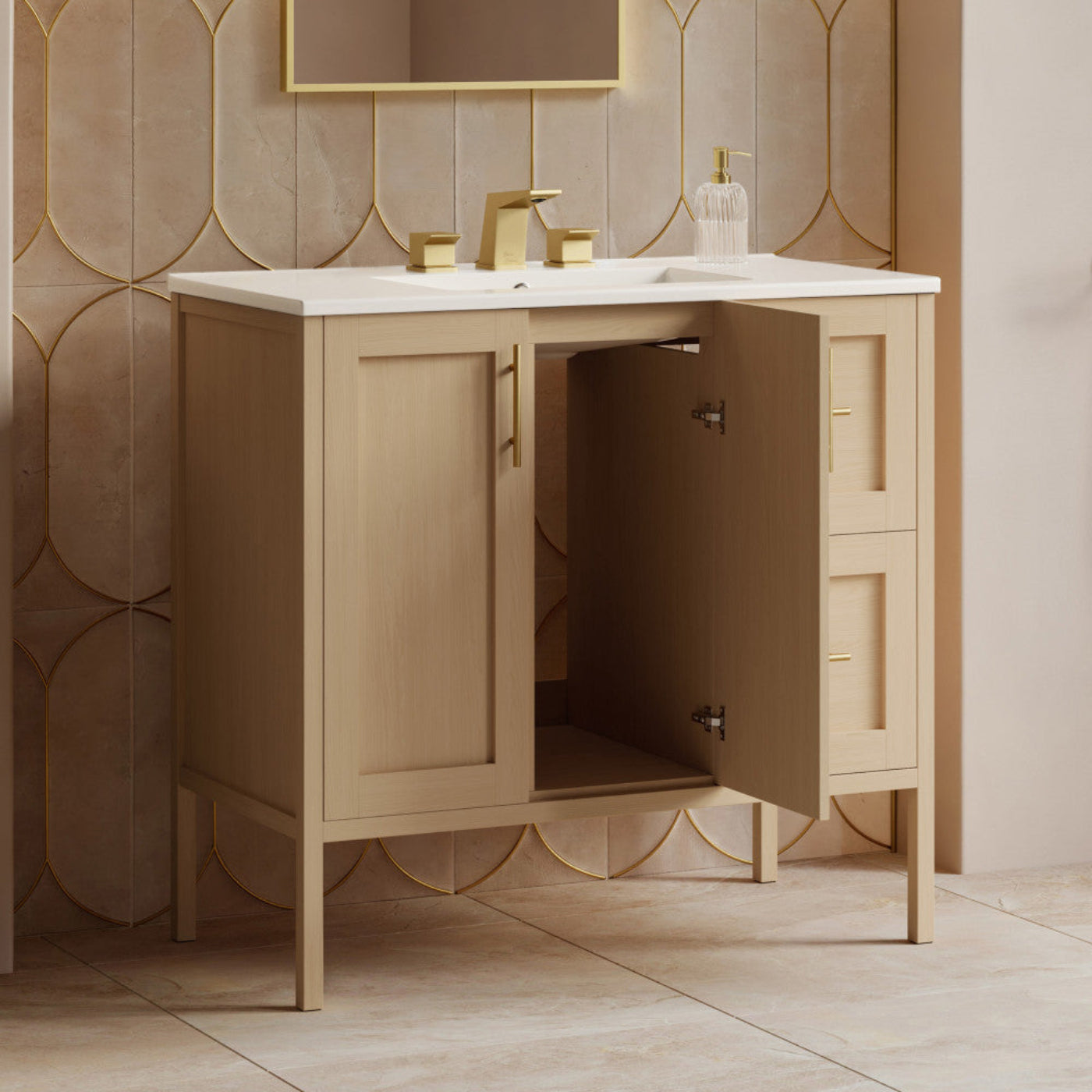Swiss Madison Forme 36" Modular Freestanding Bathroom Vanity with 3-Hole Widespread Top in Natural Oak - SM-BV10101NO-W3