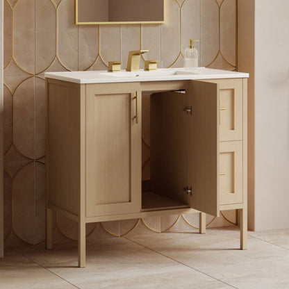 Swiss Madison Forme 36" Modular Freestanding Bathroom Vanity with 3-Hole Widespread Top in Natural Oak - SM-BV10101NO-W3