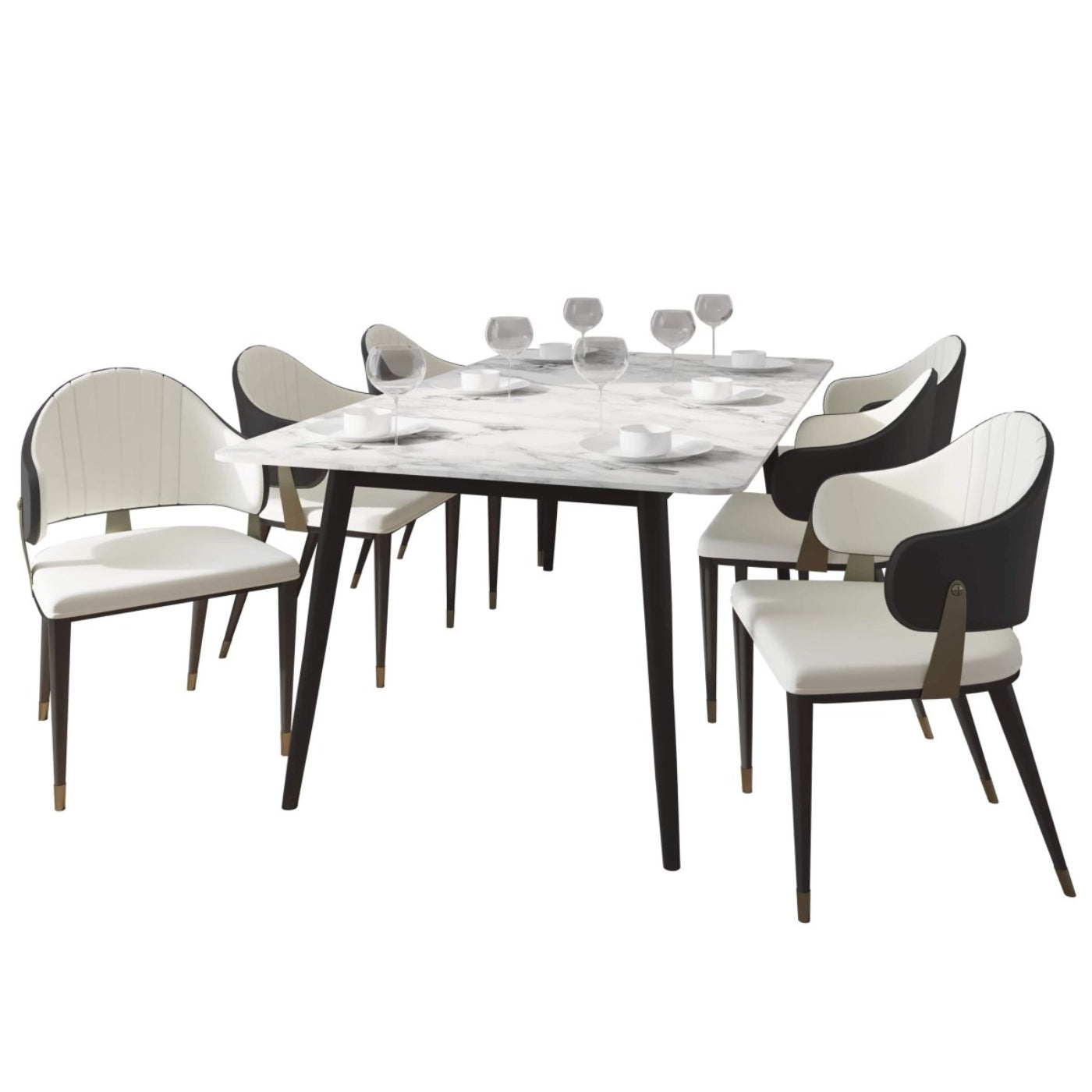 Char-Griller Zayle 7-Piece Dining Set with 55" Rectangular Dining Table in White/Gold Sintere - 1769760237410_59
