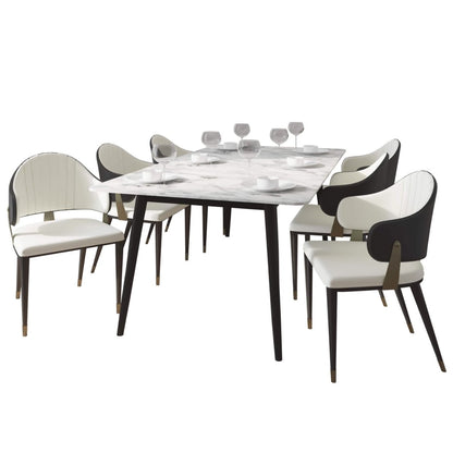 Char-Griller Zayle 7-Piece Dining Set with 55" Rectangular Dining Table in White/Gold Sintere - 1769760237410_59
