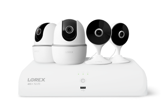 Lorex Wireless Fusion - 4K+ NVR with Two 2K Wi-Fi Indoor Camera and Two 2K Wi-Fi Indoor Pan-tilt Camera - N910-2J2P