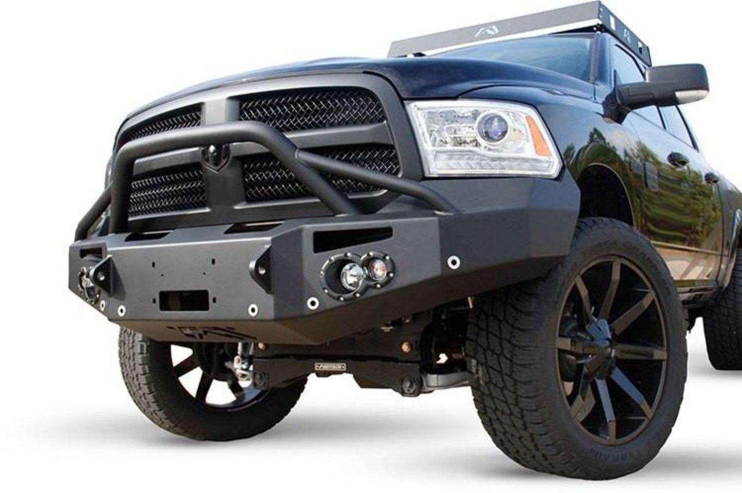 Fab Fours DR13-F2952-1 Dodge Ram 1500 2013-2018 Premium Front Bumper Sensor Winch Ready with Pre-Runner Guard