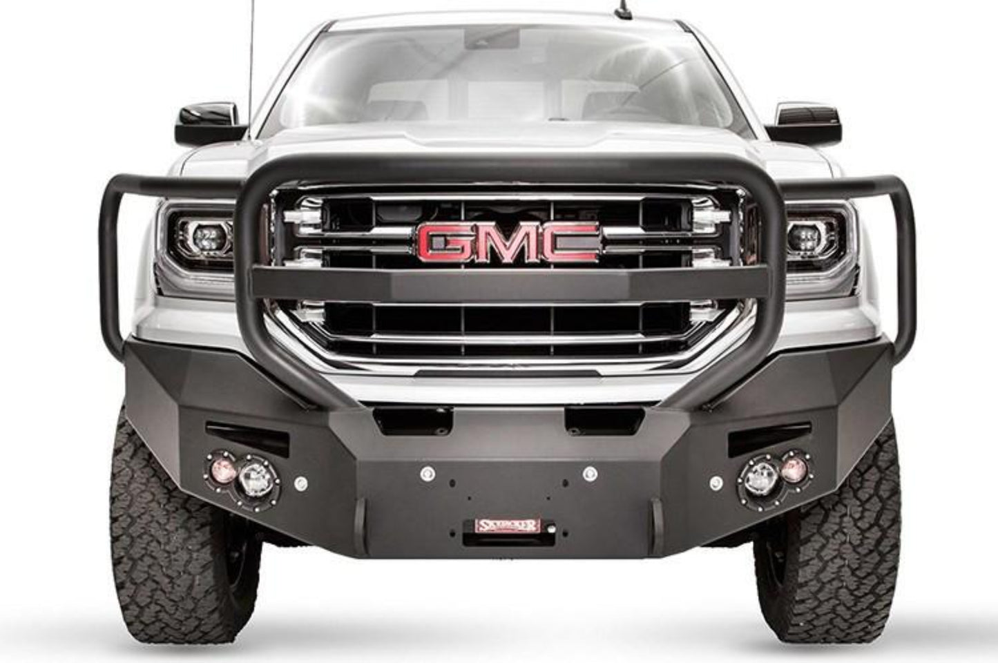 Fab Fours GS14-F3150-1 GMC Sierra 1500 2014-2015 Premium Front Bumper Sensor Winch Ready with Full Guard