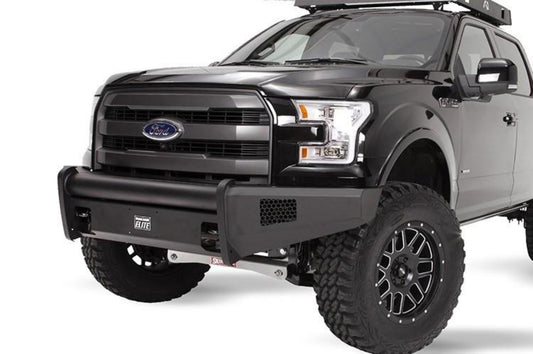 Fab Fours FF15-R3251-1 Ford F150 2015-2017 Black Steel Elite Front Bumper No Guard with Tow Hooks